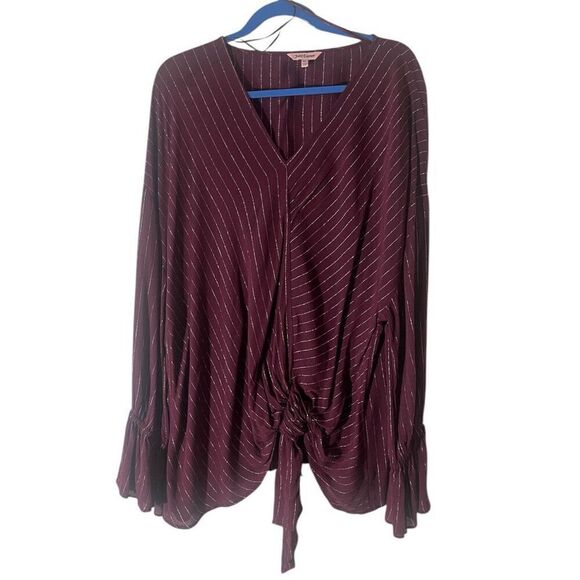 Juicy Couture Vintage Burgundy Wrap Top Metallic Long Bell Sleeve Plus Size Blou - Picture 2 of 7